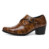 Elevator Shoes for Men's Heel Formal Leather Brown Loafers Dress Crocodile Heightening MartLion Brown Shoes 38 