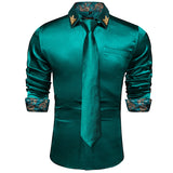 Men's Shirts Long Sleeve Stretch Satin Social Dress Paisley Splicing Contrasting Colors Tuxedo Shirt Blouse Clothing MartLion CY2210-N8004-XZ S 