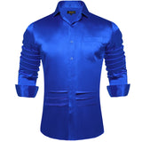 Stretch Satin Men's Solid Shirt Blue Red Green Smooth Summer Spring Clothing Wedding Party Prom Social Dress Shirts Blouse MartLion CY-2326 S 