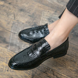 Crocodile Pattern Men's Loafers Split Leather Footwear For Slip On Dress Shoes Elegant Social Mart Lion   