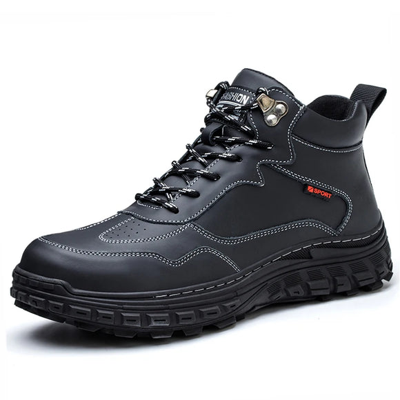 Genuine Leather Men's Safety Shoes Anti Smashing Anti Piercing Waterproof Security Work Boots Steel Toe Indestructible MartLion Black 40 