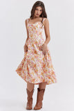 Summer Women's Dress Small Flower Hanging Strap Fresh and Sweet Split Mid Length Dress frock MartLion   