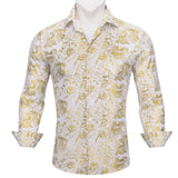 Luxury Silk Shirts Men's Long Sleeve Gold Black Floral Embroidered Regular Slim Fit Male Tops Regular Lapel Bloues Barry Wang MartLion 0587 S 