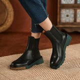 Autumn Winter Women Boots Toe Chunky Heel Shoes Chelsea Genuine Leather Flat MartLion   