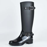 Spring winter boots brand design mid-calf boots student zip rain boots preppy shoes woman buckle rubber rainboots MartLion black 5 