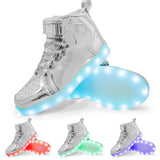 USB Charging Glowing Sneakers Children Adult High Top Boots Led Casual Luminous Light Shoes for Boys Girls Men's Women MartLion 037 Silver 25 