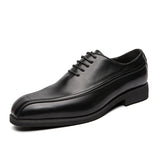 British Style Brown Leather Shoes Men's Square Toe Oxford Dress Zapatos Vestir Hombre MartLion black 5851 38 CHINA