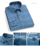 Men's Brushed Plaid Striped Heavy Cotton Shirt Long-Sleeve Standard-fit Checkered Casual Flannel Gingham Mart Lion   