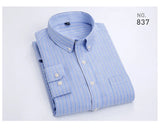 Men's Striped Plaid Oxford Spinning Casual Long Sleeve Shirt Breathable Collar Button Design Slim Dress MartLion   