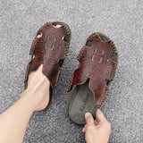 Men's Slides Leather Slippers Summer Shoes Sandals Designer Footwear Mart Lion   