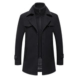 Winter Men's Slim Fit Wool Trench Coats Middle Long Outerwear Double Collar Zipper Solid Color Casusal Woolen Coats MartLion   