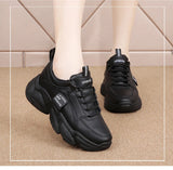 Gold white thick black bottom shoes female age season thick bottom  PU leather platform sneakers MartLion   