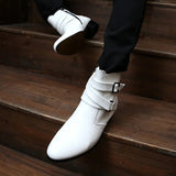 Leather Chelsea Boots Men White Dress Boots Men Casual High top Buckle Strap Formal Shoes Men Motorcycle Boots MartLion