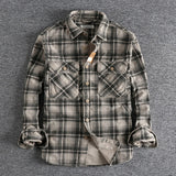 Plaid Woven Corduroy Men Shirts  Cotton  Heavy Washed Workwear Retro Western Style Casual MartLion GRAY CHECK XL 72-80kg 