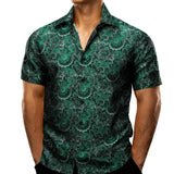 Barry Wang Men's Shirts Short Sleeve Silk Embroidered Red Green Blue Purple Gold Paisley Slim Fit Casual Blouses Lapel Tops MartLion 0224 S 