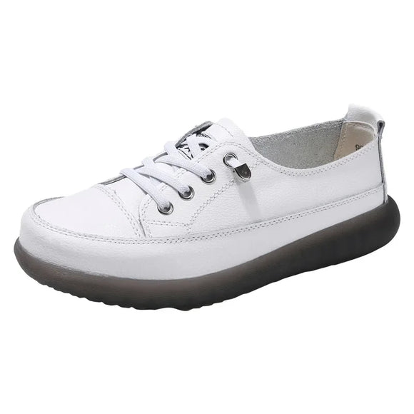 Sport Shoes Women Natural Genuine Leather Flat Casual Ballet Flats Lace Up White Court Sneakers Ladies Flats MartLion   