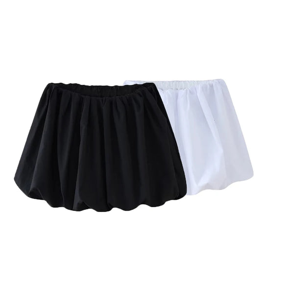 Women Solid Pleated Mini Skirt Vintage Elastic Waist Female Chic Lady Skirts MartLion   