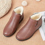 Winter Women Casual Shoes PU Leather Sewing Outdoor Warm Cotton Ladies Cotton Leather Boots Flat Mart Lion Brown 35 