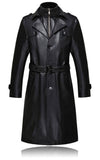 Long Leather Trench Coat Men's Black Winter Jacket Blazer Faux Sheep Overcoats Windbreaker Trenchcoats Waterproof Sashes Mart Lion   