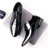 Luxury Oxford Leather Shoes Men's Breathable Patent Leather Formal Office Wedding Flats Black MartLion   