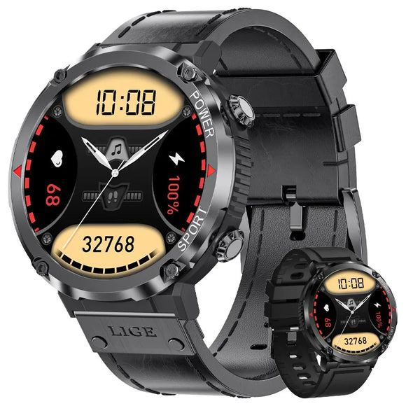 600 mAh Large Battery Watch For Men's Smart Watch IP68 Waterproof Smartwatch AMOLED HD Screen Bluetooth Call Sports Bracelet MartLion Leather Black 600mA-Bluetooth call 