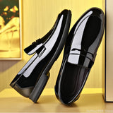 High-class Men's Casual Shoes Genuine Leather Spring Gentleman Patent Dress Shoes Hot Cool Black Slip-on Loafers Mart Lion   