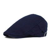 Solid color cotton front cap men's casual cap classic beret MartLion navy  