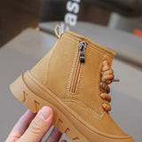 Children Short Boots for Girls Winter Style Soft Bottom Anti-slippery Versatile Chic Leather Shoe MartLion