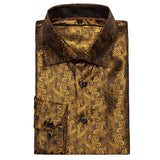 Designer Men's Shirts Silk Gold Embroidered Paisley Flower Long Sleeve Casual Blouses Slim Fit Clothing Lapel Tops Barry Wang MartLion   