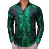 Designer Shirts Men's Silk Long Sleeve Green Red Paisley Slim Fit Blouses Casual Tops Breathable Streetwear Barry Wang MartLion 0615 S 