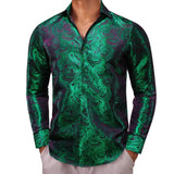 Designer Shirts Men's Silk Long Sleeve Green Red Paisley Slim Fit Blouses Casual Tops Breathable Streetwear Barry Wang MartLion