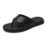 Golden Sapling Flip Flops Men's Genuine Leather Party Shoes Casual Flats Summer Beach Slides Leisure MartLion Black 2 38 