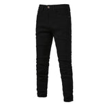 Jeans Men's Solid Color Slim Fit Straight Trousers Cotton Casual Wear Denim Jeans Pants MartLion black 29 CHINA