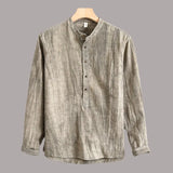 Men's Cotton Linen Shirts Henley Long Sleeve Casual Cotton MartLion XXL Apricot 