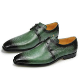 Classic Casual Shoes Men's Genuine Leather Footwear Dress Derby Breathable Lace-up Shoes Black Green MartLion green 39 