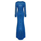  Dress Elegant Floor-Length Dresses For Women's Round Collar Long Sleeves Solid Color Ladies Frocks MartLion - Mart Lion