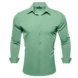 Designer Shirts Men's Silk Satin Dark Green Teal Solid Long Sleeve Button Down Collar Blouses Slim Fit Tops Barry Wang MartLion 0749 S 
