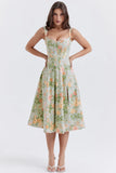 Summer Women's Dress Small Flower Hanging Strap Fresh and Sweet Split Mid Length Dress frock MartLion green XL 