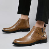 White Formal Chelsea Mens Boots Round Toe Low Heel Ankle Boots Side Zipper Leather Cowboy Boots MartLion