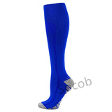 Compression Socks Solid Color Men's Women Running Socks Varicose Vein Knee High Leg Support Stretch Pressure Circulation Stocking Mart Lion 02-Blue Grey S-M 