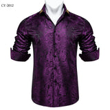 camisa masculina Black Men's Long Sleeves Floral Shirt with Collar Pin Turn-Down Collar Slim Blouse Party Four Season MartLion   