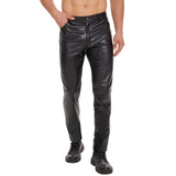 Men Shiny Leather Straight Pants Zipper Open Crotch Soft Matte Leather Casual Trousers Male High Elastic Shaping Leggings MartLion   