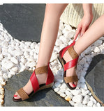 Fish Mouth Leather Platform Women's Sandals Weave Wedge Heel Ladies Shoes Zipper Casual Beach Roman MartLion   