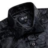 Hi-Tie Blue Red Green Beige Short Sleeves Men's Shirts Jacquard Silk Paisley Spring Summer Hawaii Shirt Wedding MartLion   