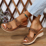 Summer Women's Slippers Shoes Retro Roman Platform Sandals Pu Casual Flower Wedge Mart Lion   