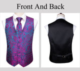 4PC Men's Silk Vest Party Wedding Purple Paisley Solid Floral Waistcoat Vest Pocket Square Tie Slim Suit Set Barry Wang Mart Lion   