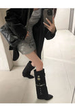 Denim Workwear Pocket Trouser Legs Show Large Knee Length Boots Women's Shark Lock Sleeve Skirt MartLion   