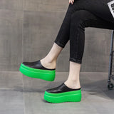 8cm Women Shoes Mules Genuine Leather White Black Platform Sandals Slippers Slides Summer Wedge MartLion Black 38 