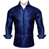 Luxury Men's Shirt Embroidered Silk Slim Casual Gold Blue Purple Black Red Green Paisley Flower Long Sleeve Barry Wang Cloth MartLion 0060 S 