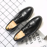 Brogue Dress Shoes Men's Formal Soft Split Leather Slip On Loafers Flat Work Footwear Mart Lion   
